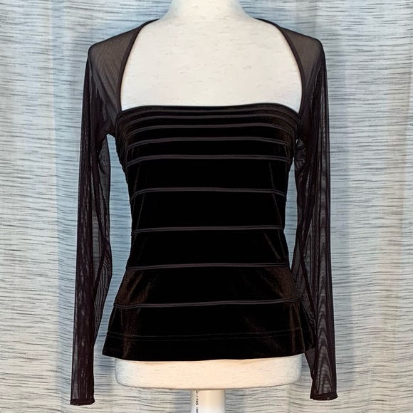 Tadashi brown two-piece velvet and mesh top and skirt set. - Picture 7 of 16